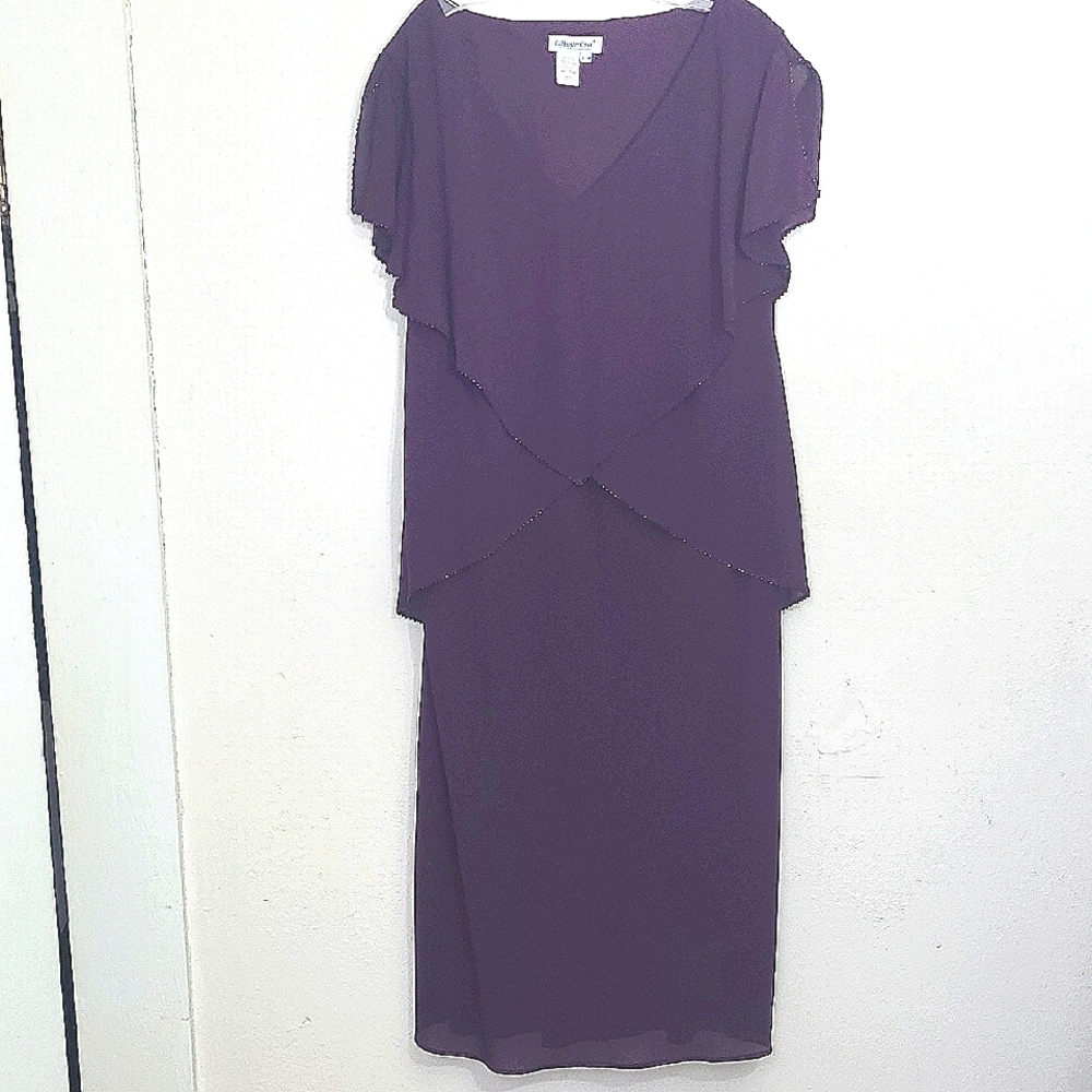 Formal Dress Maxi Cocktail Bead Trim Purple Dark Romance Fairycore Short Sleeve